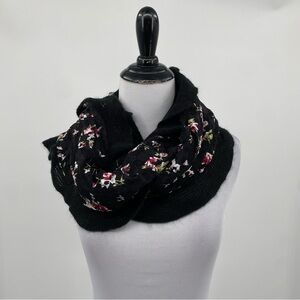 Joe Boxer Scarf Womens OSFM Black Floral Knit Fringe‎ Y2K Whimsygoth Neck Wrap